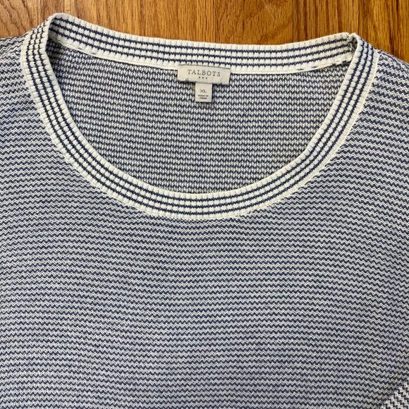 Talbots LS Lightweight Sweater Pullover Blue and White Zigzags, Soft, sz XL - Picture 5 of 7